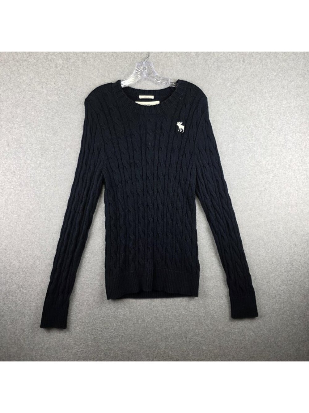 Abercrombie & Fitch Sweater Mens L Navy Cable Knit Crewneck Cotton Cashmere Musc